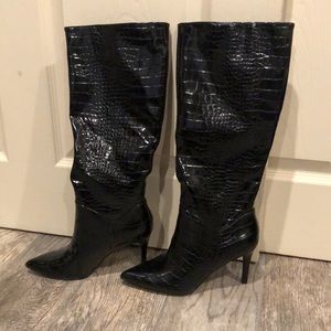 Steve Madden black crocodile skin knee high boots.
